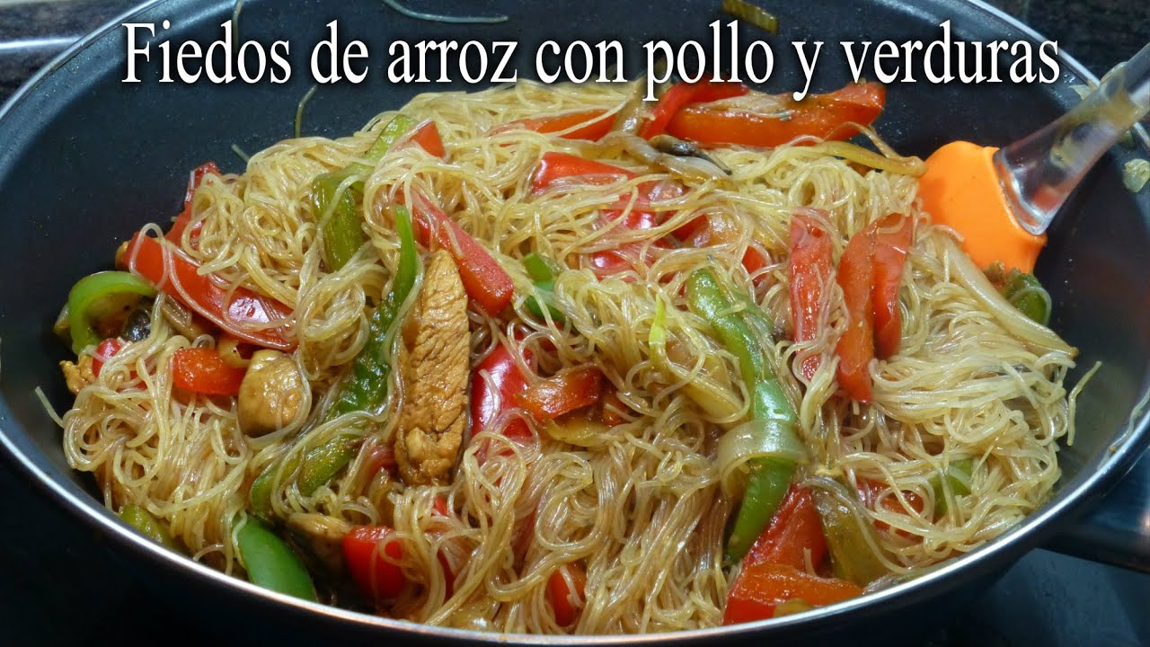 receta fideos de arroz con pollo